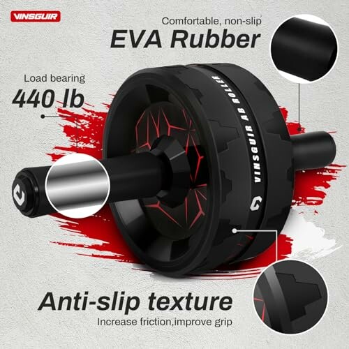 Ab roller with EVA rubber and anti-slip texture, load bearing 440 lb.