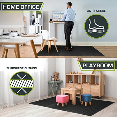 Anti-fatigue mat for home office and playroom settings.