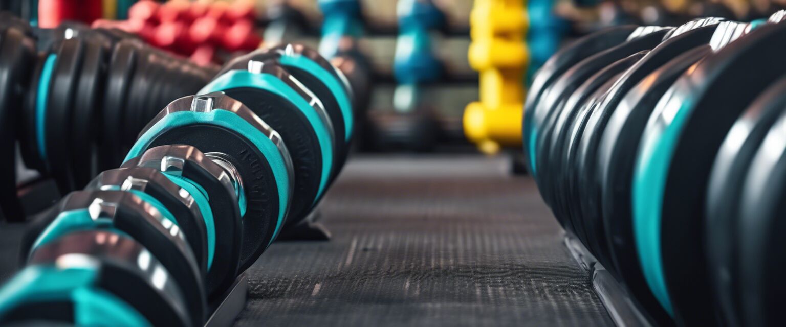 Dumbbells in gym