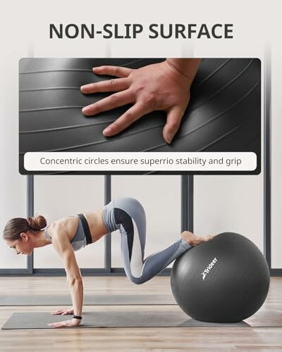 Person exercising on stability ball with non-slip surface.