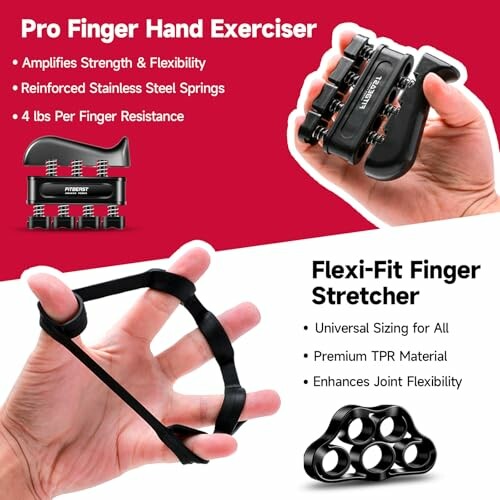 Pro finger hand exerciser and flexi-fit finger stretcher for strength and flexibility.