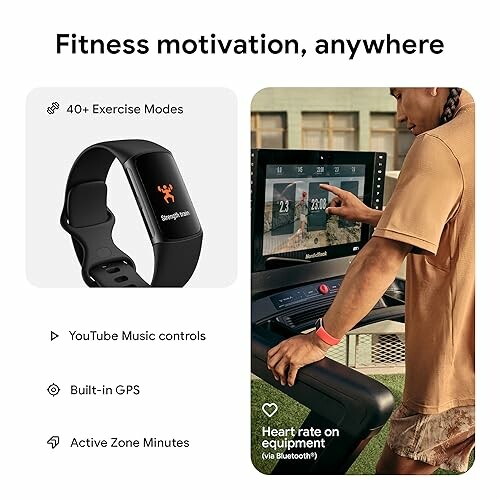 Fitness tracker with exercise modes and heart rate monitor on treadmill