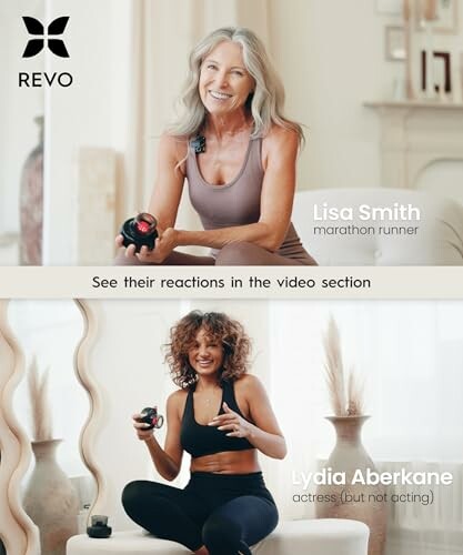 Two women promoting fitness video reactions