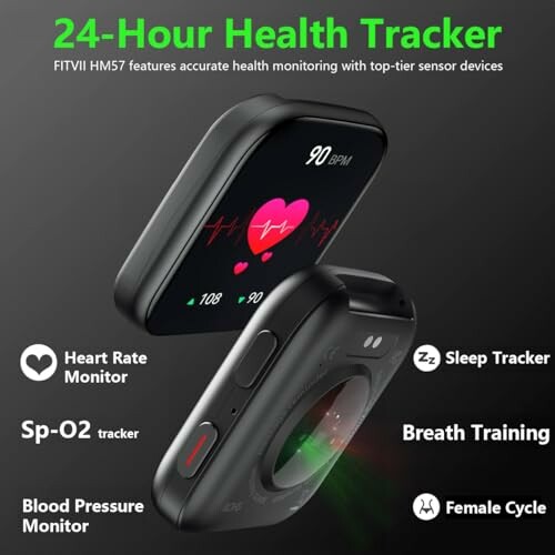 Health tracker with heart rate, SpO2, sleep tracker, and breath training features.